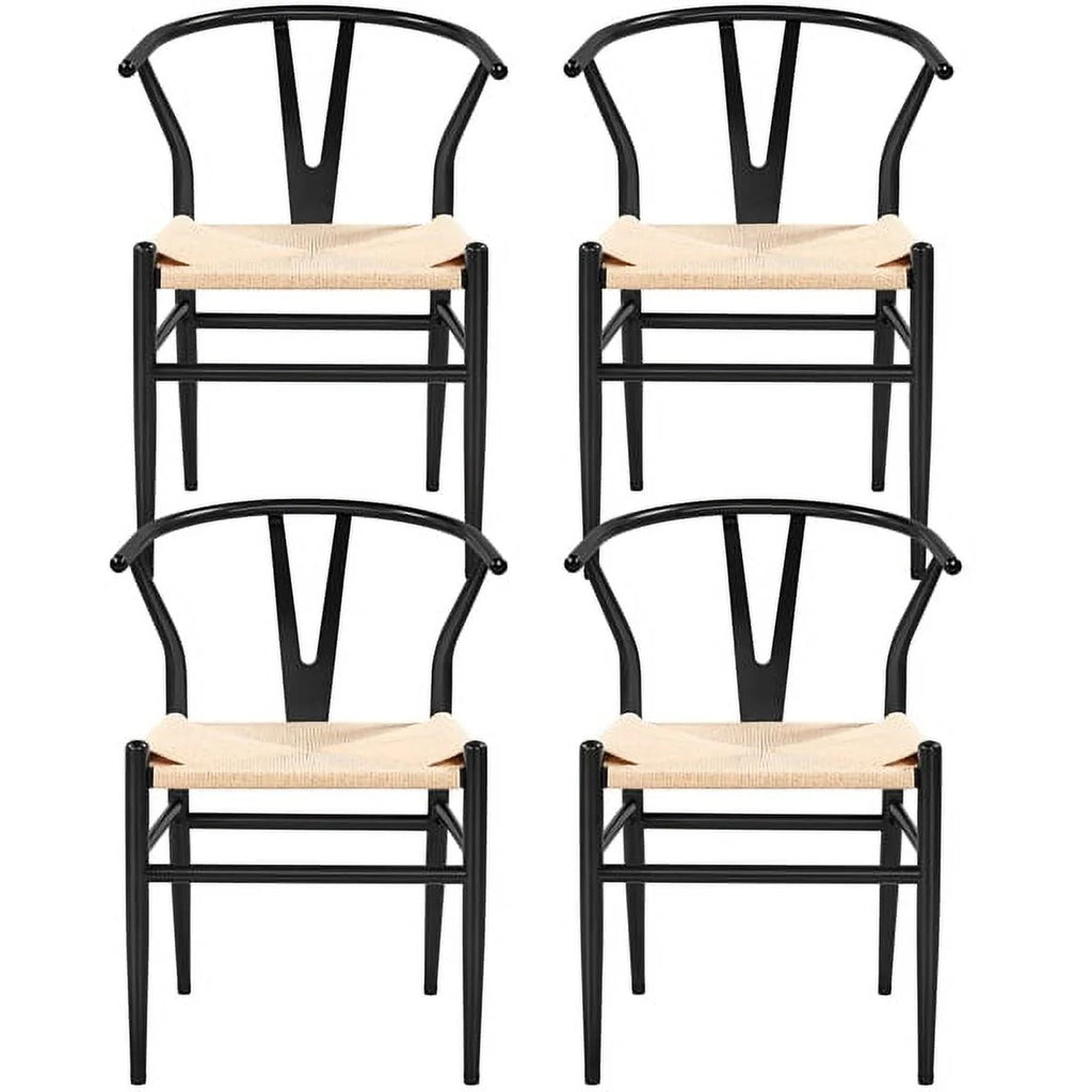 SMILE MART Modern Weave Y - Shaped Dining Chair with Solid Metal Frame, Black
