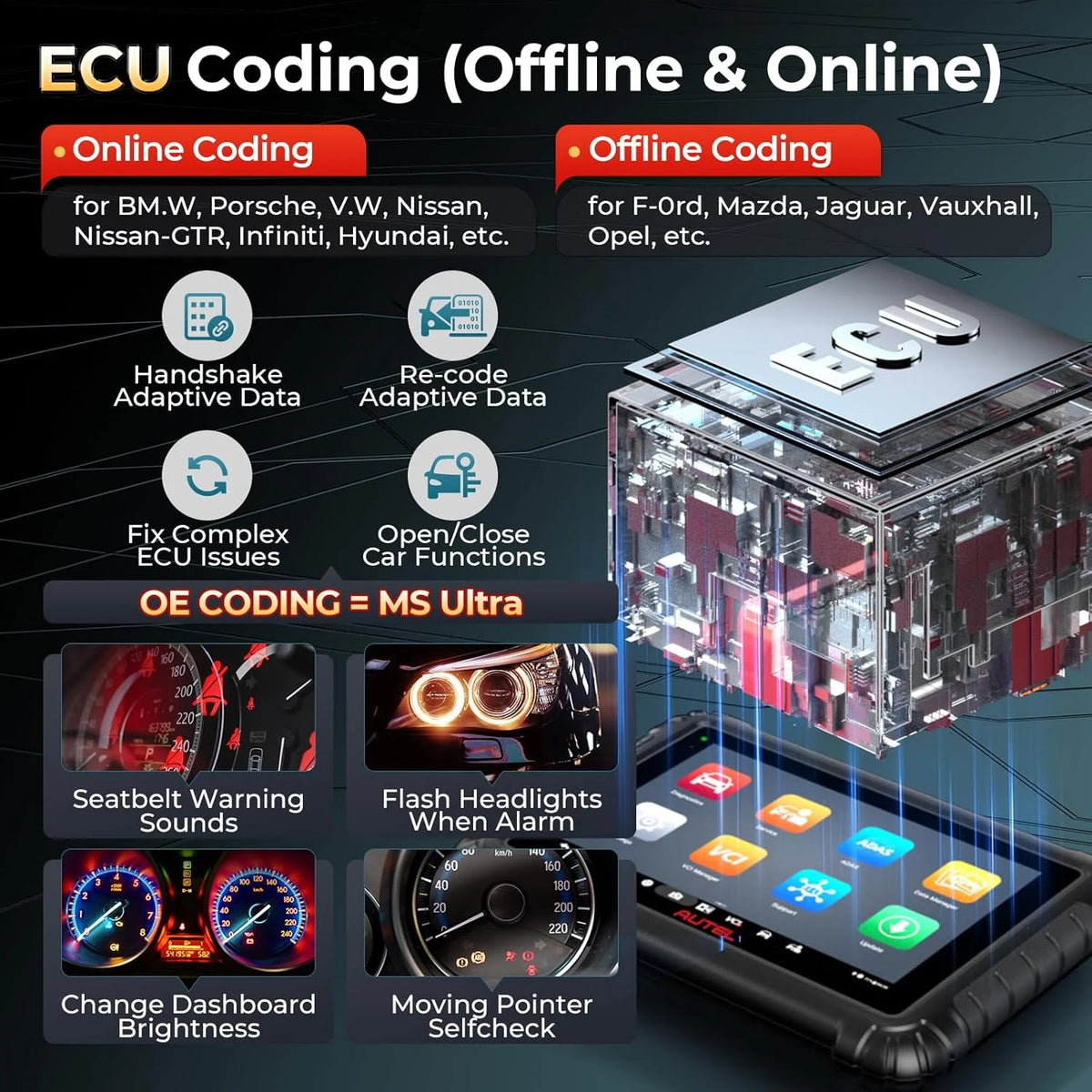 Autel Maxisys MS906 MAX Scanner W/Free PS100, 10.1" up of MS906 PRO/ MK908 II/MP900BT, Advanced ECU Coding, Bi - Directional Scan Tool, CAN FD&Doip VAG Guided