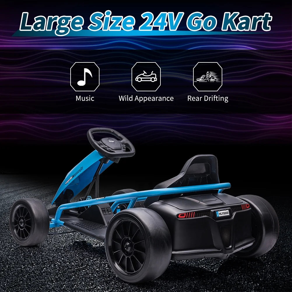 Kojooin Go Kart for Kids, 24V Battery 300WX2 Motors Pedal on Foot Go Cart, 8MPH High Speed Drifting Car with Slow Start Function, Rosé Red