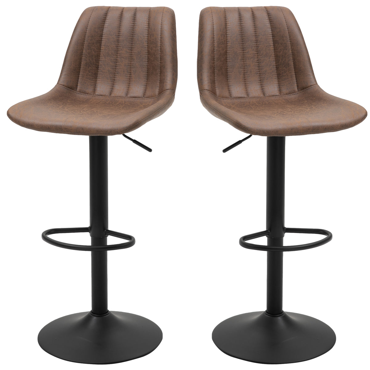 HOMCOM 2er-Set Barhocker im Retrodesign, inkl. Fußstütze, höhenverstellbar, Gaslift, Braun + Schwarz