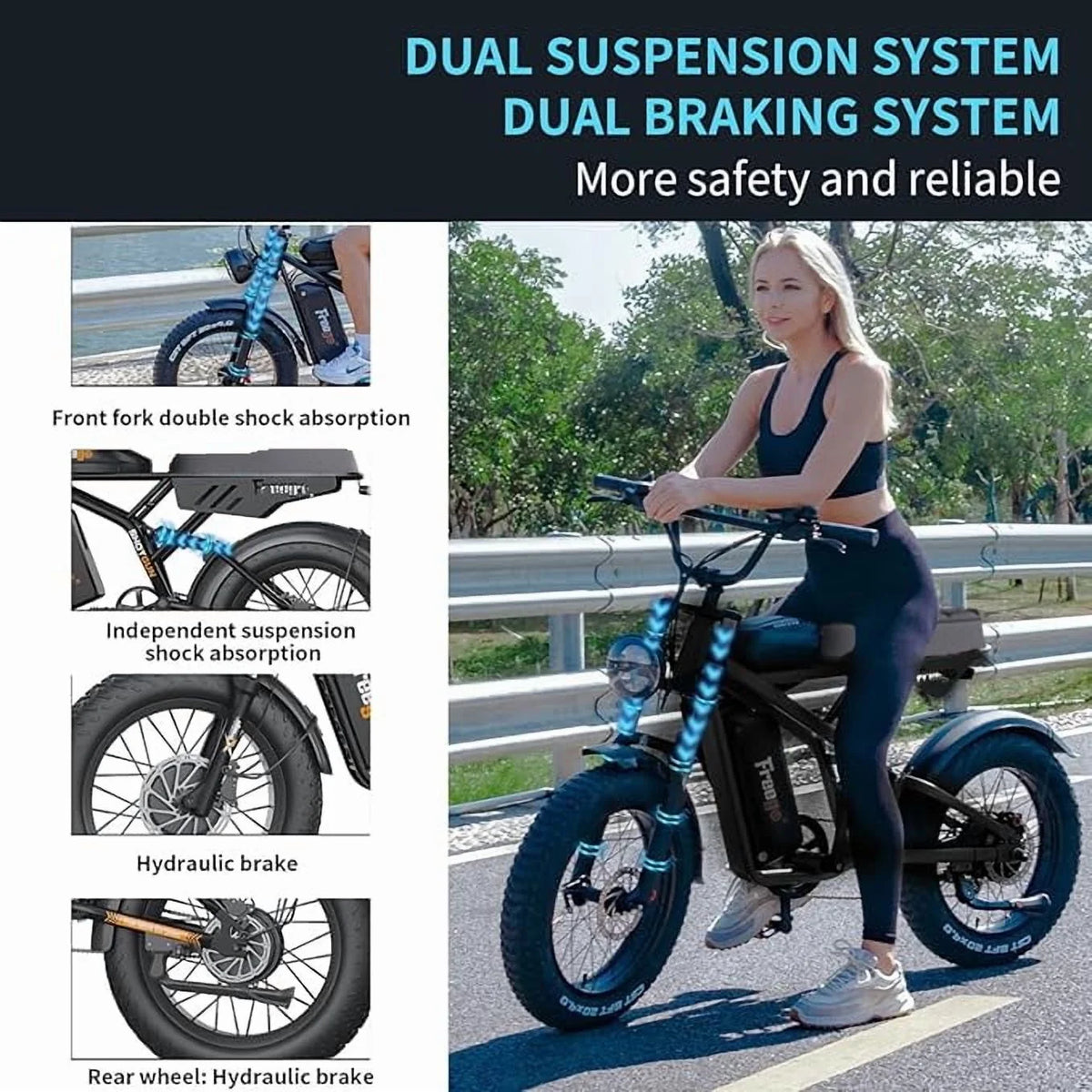 Freego F3 Pro 2000W Dual Motor Electric Bike for Adults, & Dual Battery 48V/40ah, 20"x4.0" Fat Tires Off Road Electric Bicycle with Removable Battery, 34MPH&68 Long Range E Bike UL2849