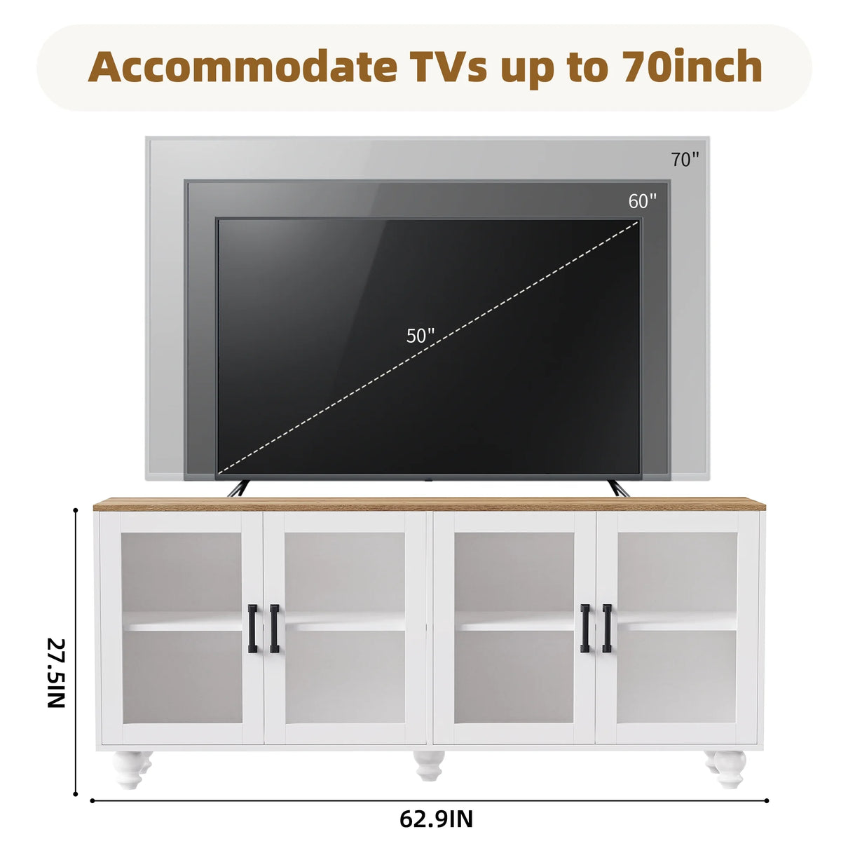 Euroco 110" Entertainment Center Wall Unit Set with Glass Display Cabinets, Adjustable Shelves & Vintage TV Stand for Tvs up to 85", Farmhouse Style Media Console with Storage, Gourd Legs