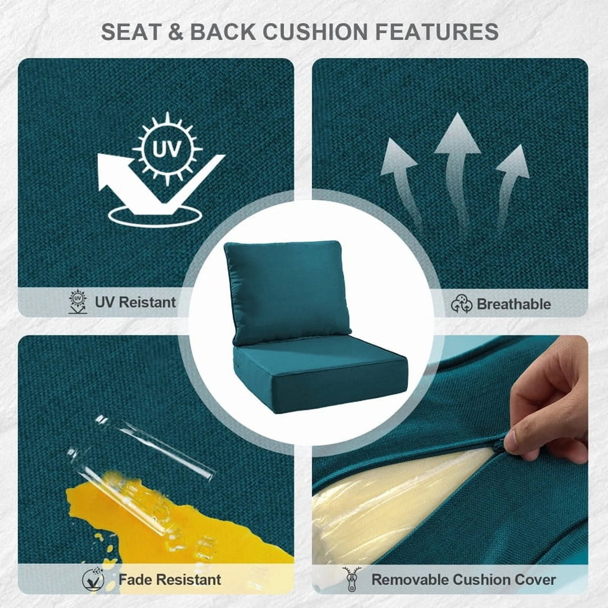 Bellefurn Outdoor Deep Seat Cushion 24 X 24 X 6 in for Patio Furniture, Outdoor Chair Cushions Waterproof & Fade Resistant Patio Furniture Cushions for Wicker Chair, Sofa, Couch