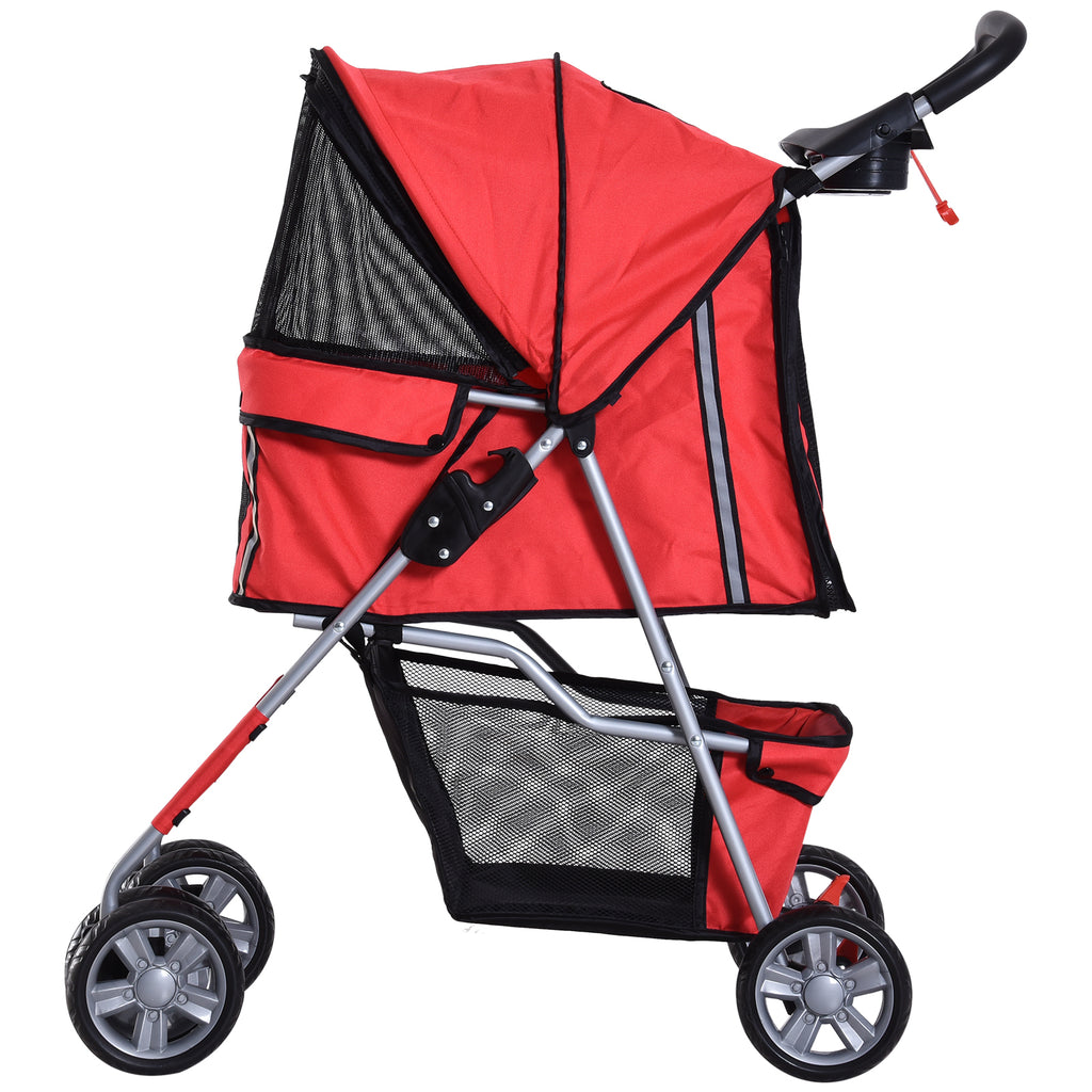 PawHut Hundewagen Hundetrolley bis 10 kg Klappbar mit Becherhalter Sonnendach Rot