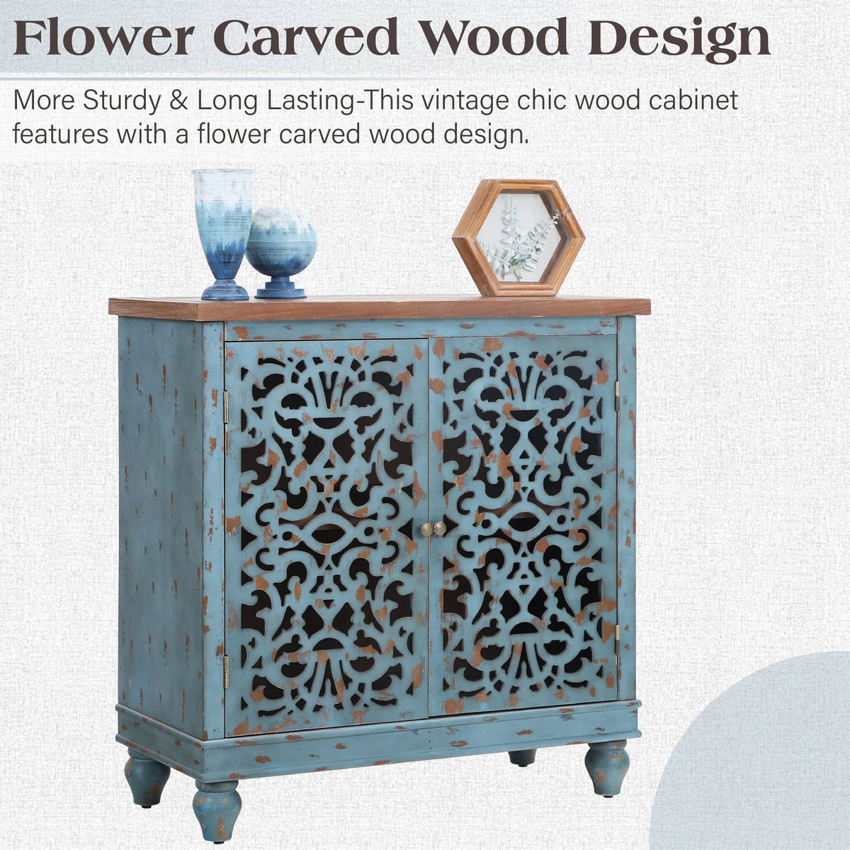 Sophia & William Hollow - Carved Credenzas and Sideboards, Wood Blue, 2 Shelves