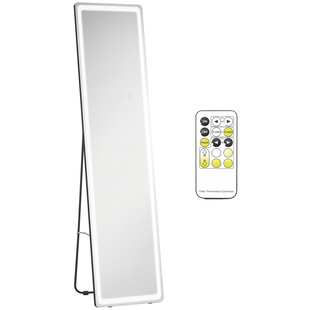 HOMCOM 2 in 1 Standspiegel mit LED-Licht, freistehend, Aluminium, einstellbares Licht, 40 cm x 37 cm x 157,5 cm