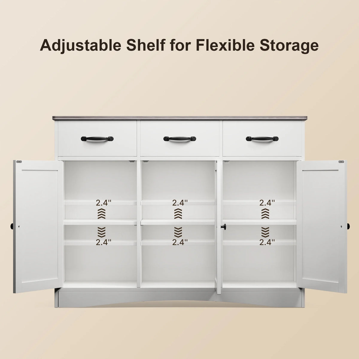 Coffee Bar Cabinet, Lofka 60" Buffet Cabinet with Storage, 2 Sliding Barn Doors & 4 Drawers for Kitchen, White + Rustic Brown