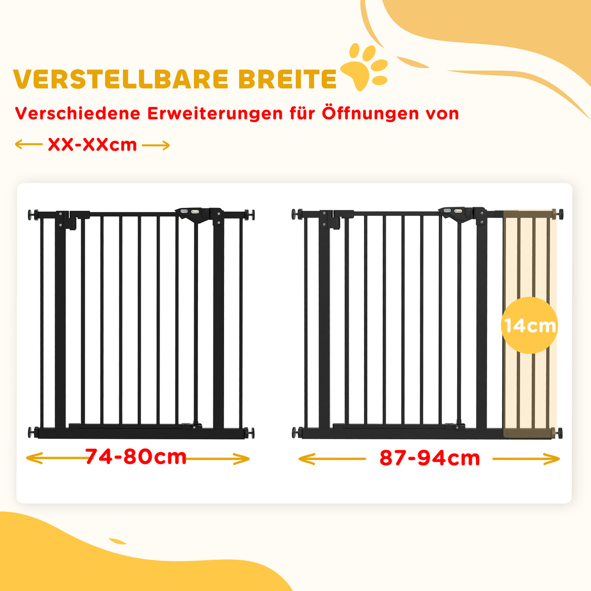 PawHut Türschutzgitter für Hunde, Absperrgitter, Schutzgitter für Haustiere, Metall, Kunststoff, ,74-80/87-94 cm, Schwarz