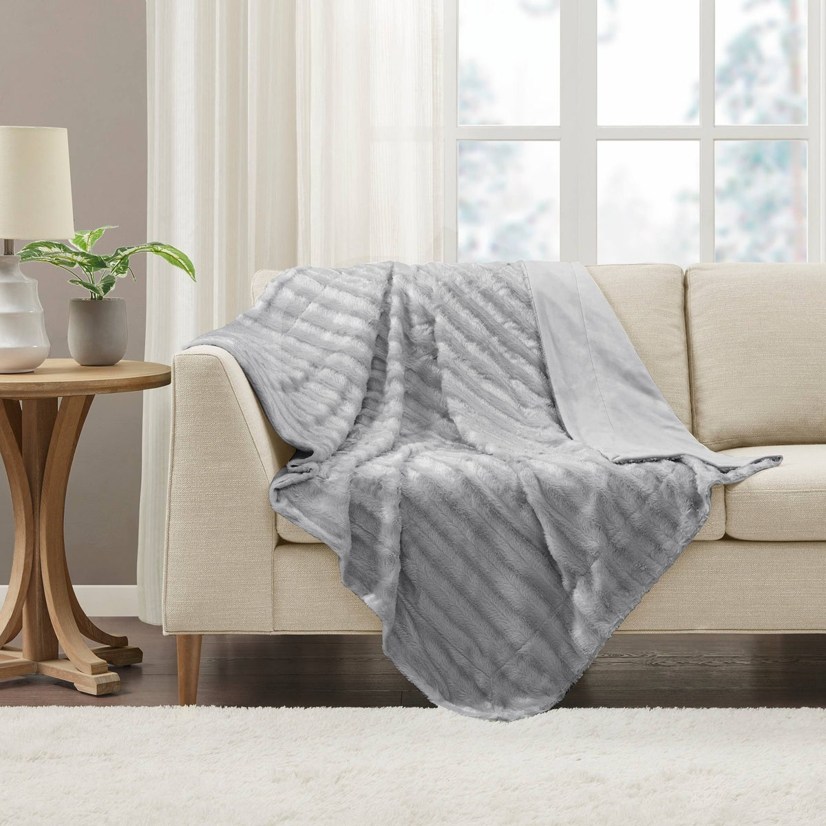 Duke Long Fur Throw - Grey - Madison Park
