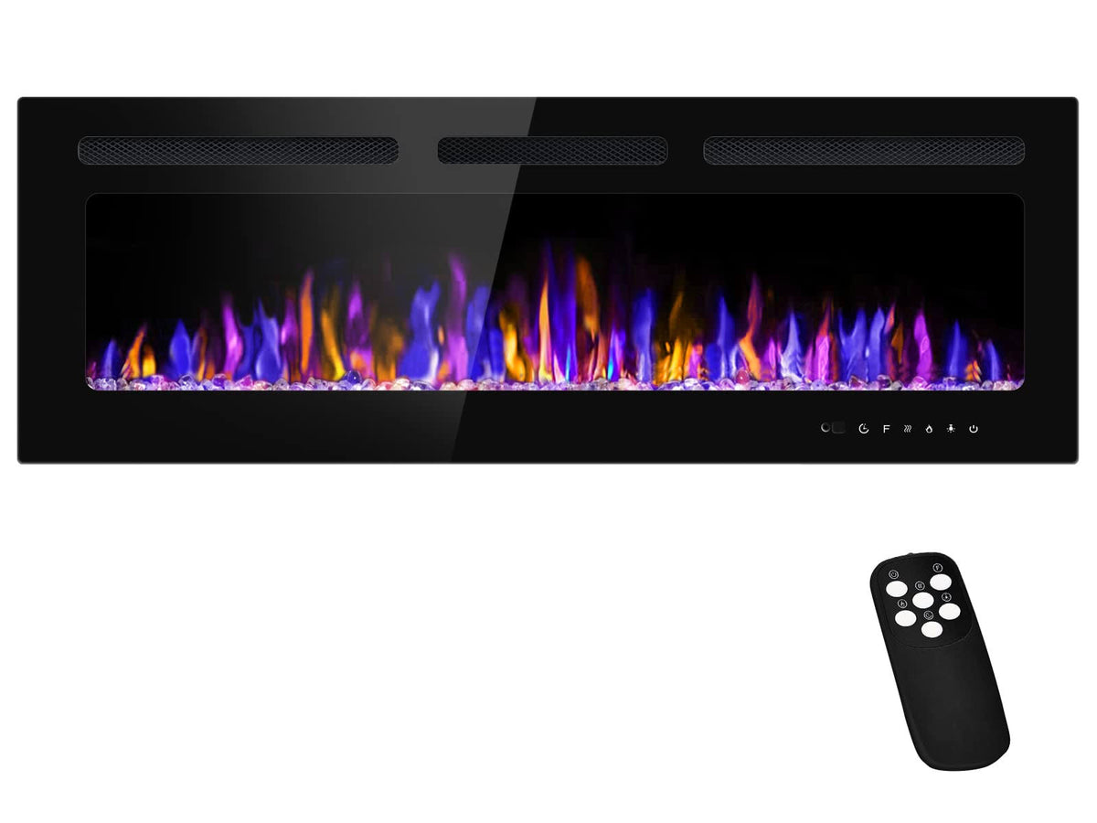 BETELNUT 50" Electric Fireplace Wall Mounted and Recessed with Remote Control, 750/1500W Ultra-Thin Wall Fireplace Heater w/Timer Adjustable Flame