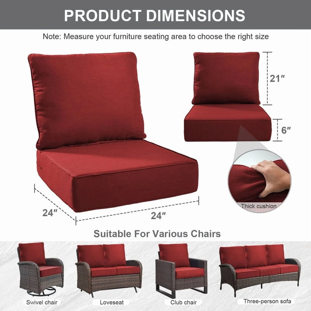 Bellefurn Outdoor Deep Seat Cushion 24 X 24 X 6 in for Patio Furniture, Outdoor Chair Cushions Waterproof & Fade Resistant Patio Furniture Cushions for Wicker Chair, Sofa, Couch
