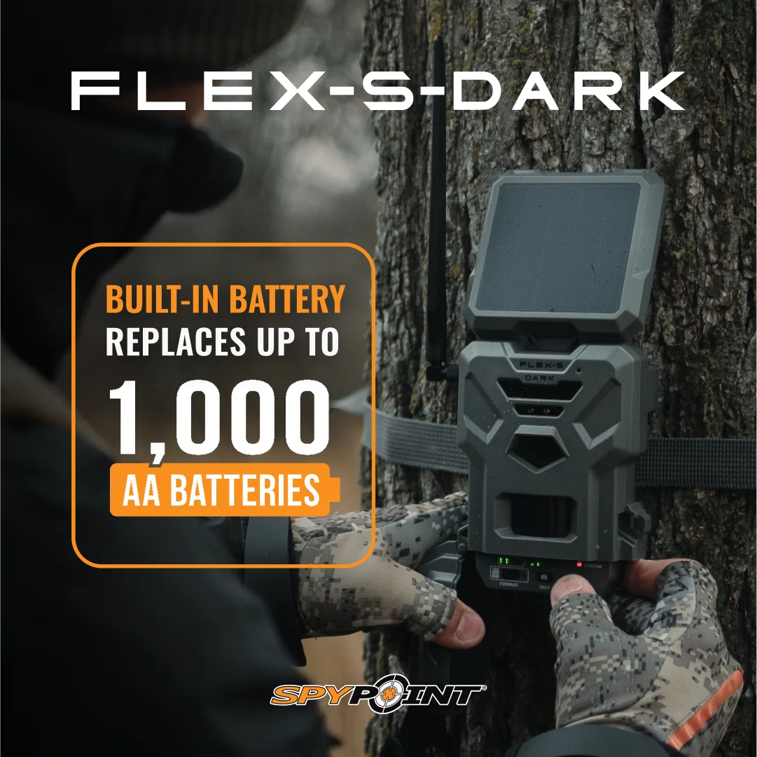 SPYPOINT Flex - S Dark Solar Outdoor Cellular Trail Camera - Integrated Solar Panel, No WiFi Needed, Night Vision Motion Activated, Dual - Sim LTE, 40MP Photos and 1080p W/Sound