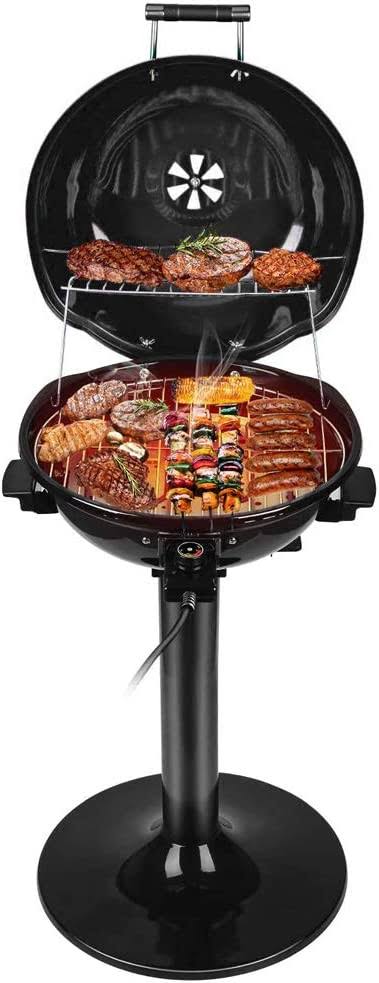 Electric BBQ Grill Techwood 15-Serving Indoor/Outdoor Electric Grill for Indoor & Outdoor Use, Double Layer Design, Portable Removable Stand Gril