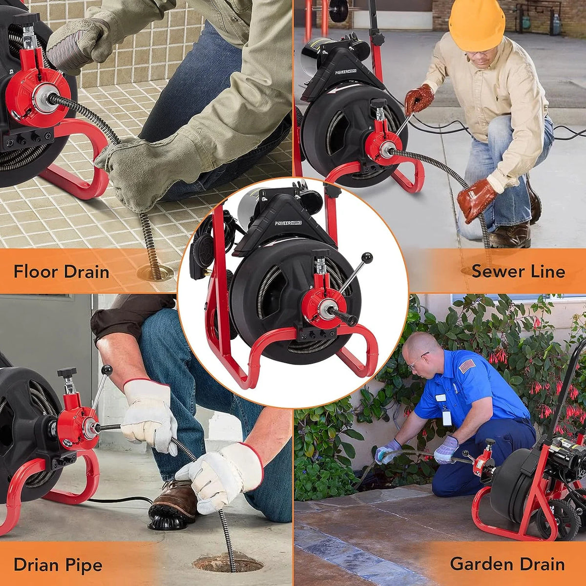 75ft x 1/2 in Drain Cleaner Machine, Auto - Feed Electric Drain Auger Professional for 2 to 4 in Pipes, with 6 Cutters, Glove, Drain Auger Cleaner Sewer Snake