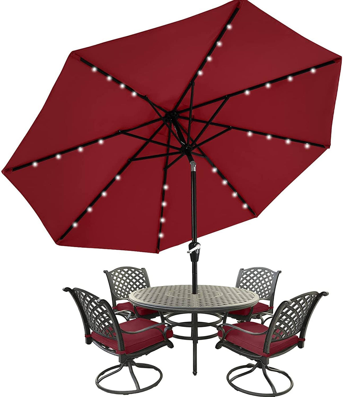MASTERCANOPY Patio Umbrella with 32 Solar LED Lights -8 Ribs (9ft,Burgundy)