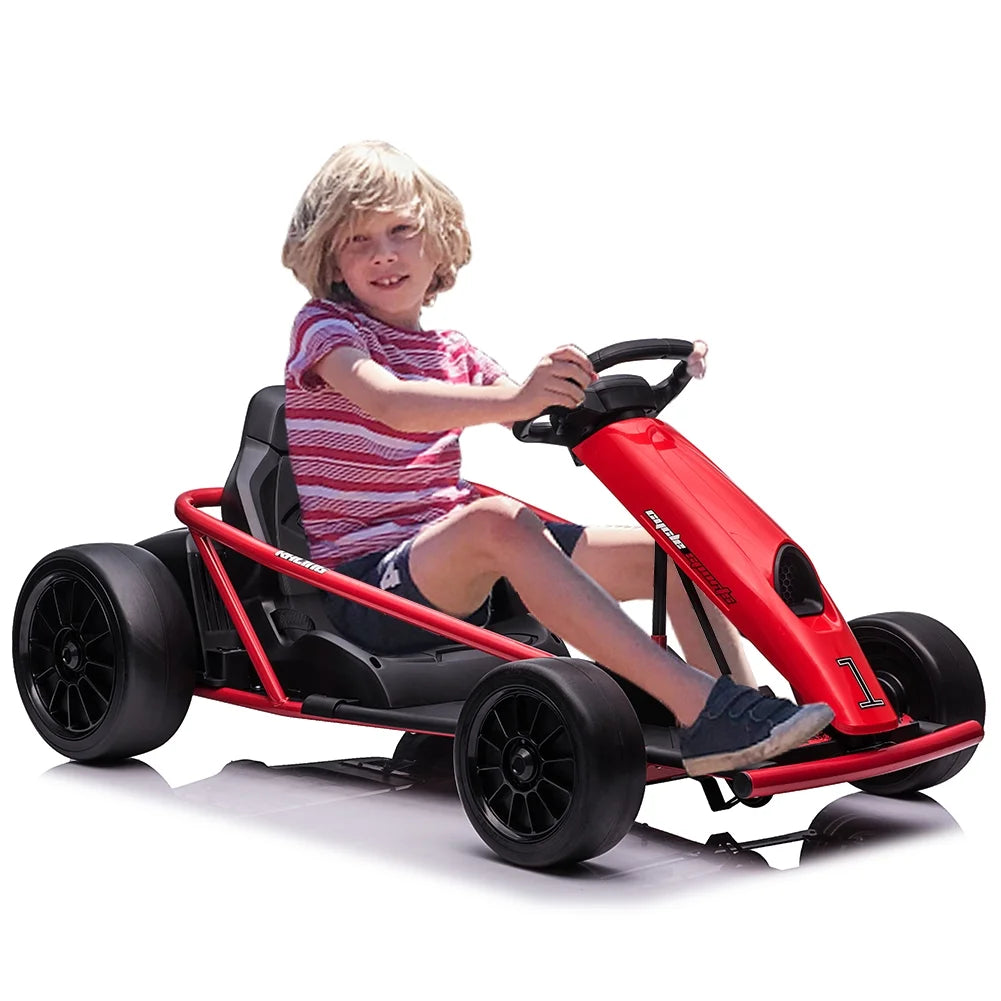 Kojooin Go Kart for Kids, 24V Battery 300WX2 Motors Pedal on Foot Go Cart, 8MPH High Speed Drifting Car with Slow Start Function, Rosé Red