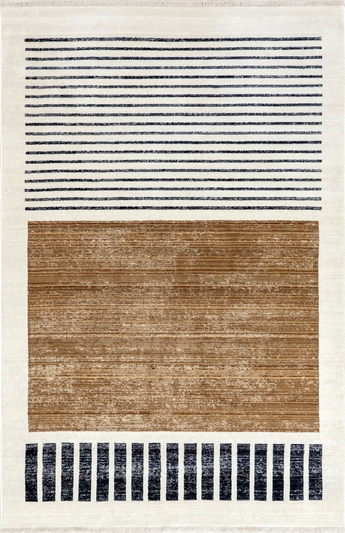 nuLOOM Keeva Modern Striped Fringe Beige 5 ft. x 8 ft. Area Rug