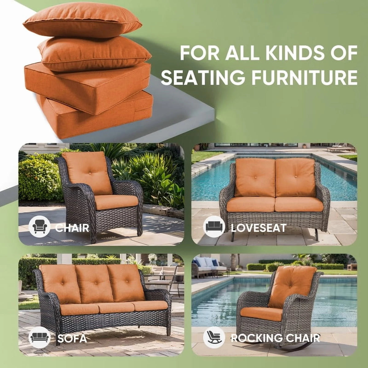 Bellefurn Outdoor Deep Seat Cushion 24 X 24 X 6 in for Patio Furniture, Outdoor Chair Cushions Waterproof & Fade Resistant Patio Furniture Cushions for Wicker Chair, Sofa, Couch