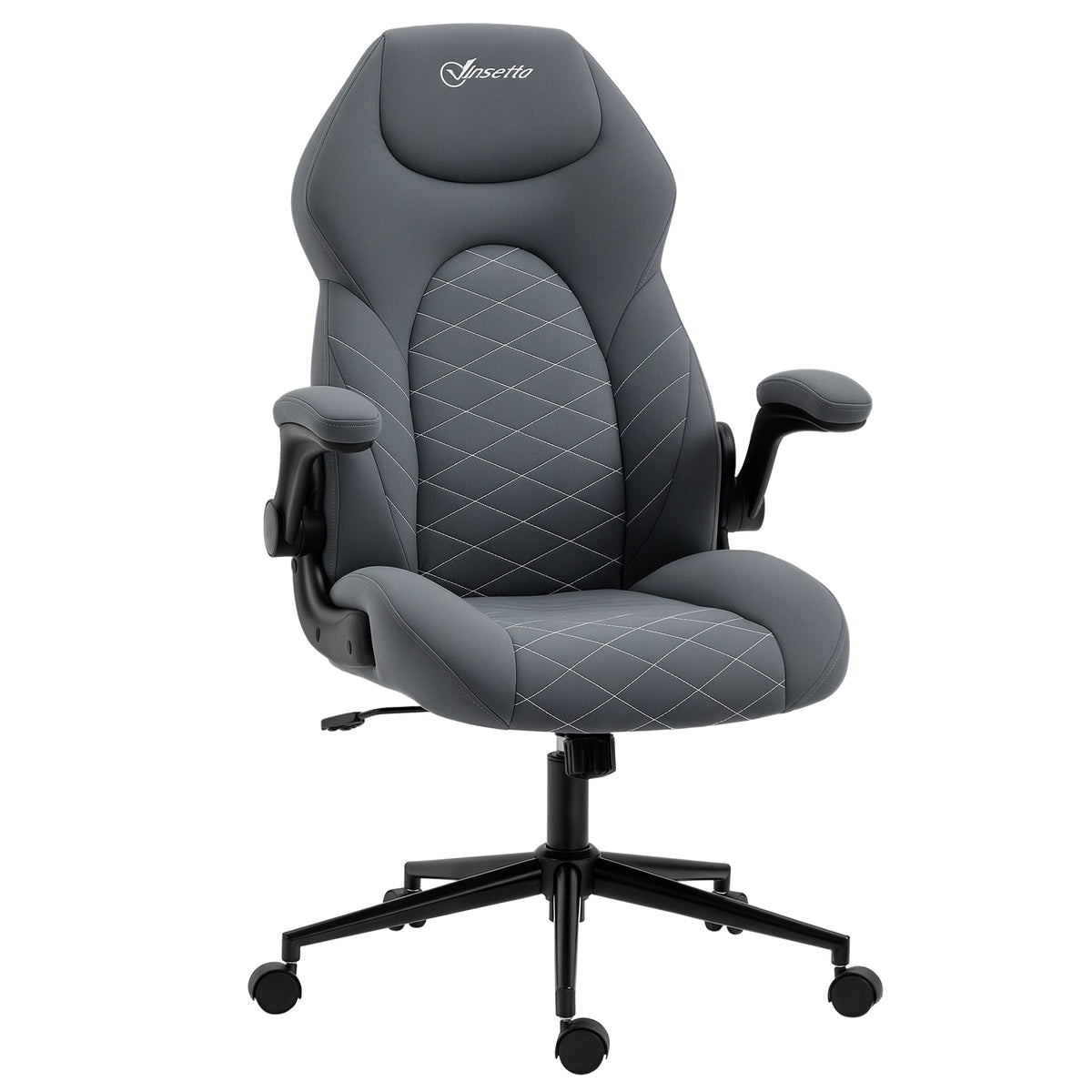 Vinsetto Bürostuhl mit Rückenlehne, höhenverstellbar, klappbare Armlehnen, Wippfunktion, dunkelgrau
