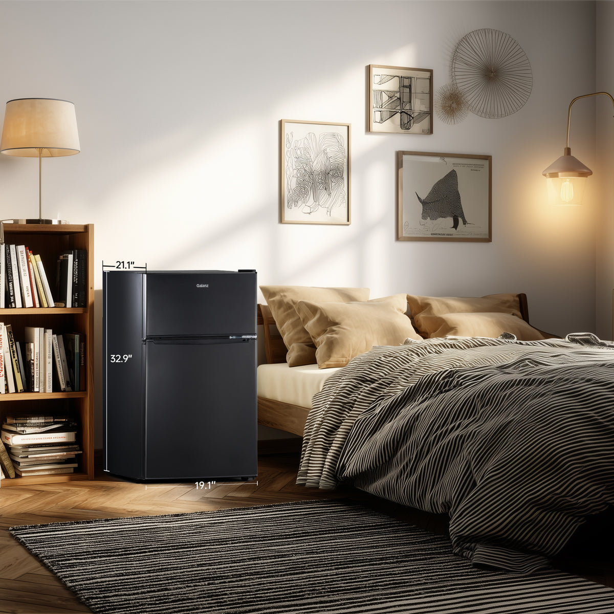 Galanz 3.1 cu ft Two Door Mini Fridge, Black, New
