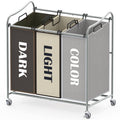 SimpleHouseware Heavy Duty 3-Bag Laundry Sorter Rolling Cart, Silver / Assorted Bags