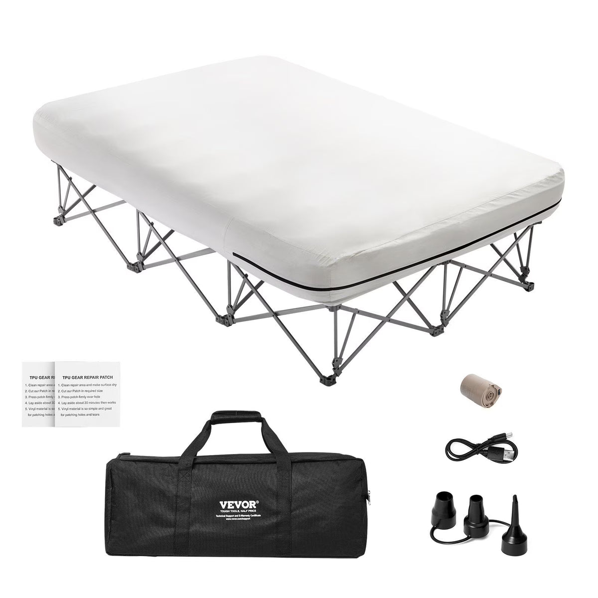 Queen Air Mattress with Frame & Built - in Pump - 2 - Person Blow up Camping Mattress Supports 600 lb - Elevated Inflatable Bed for Guests, Travel & Home Use - Quick Inflation/Deflation