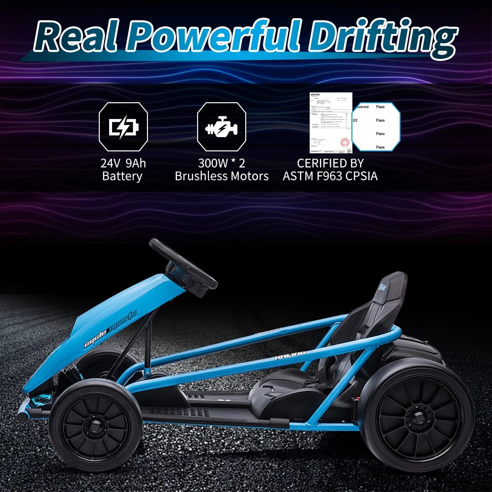 Kojooin Go Kart for Kids, 24V Battery 300WX2 Motors Pedal on Foot Go Cart, 8MPH High Speed Drifting Car with Slow Start Function, Rosé Red