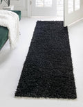 Comfort Solid Shag 6 ft Runner Jet Black Area Rug