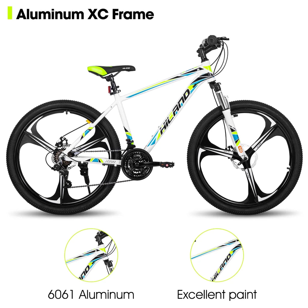 Hiland Mountain Bike, Multi - Spokes, Shimano 21 Speeds Drivetrain, Aluminum Frame 26 in Wheels, Men'S MTB Bicycle, White