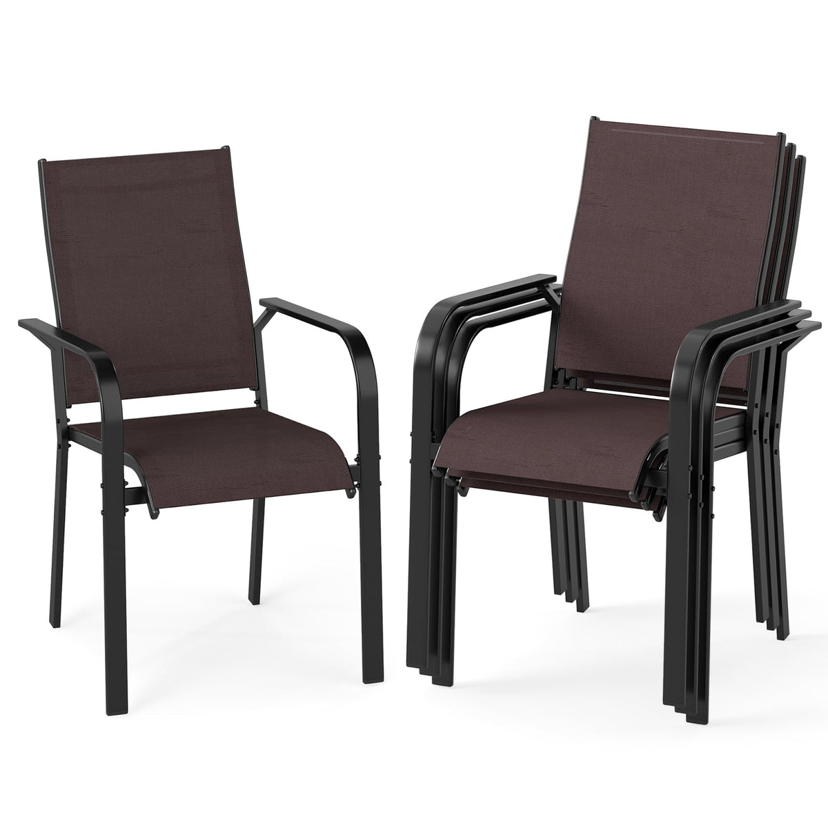 Tangkula Patio Dining Chairs | Stackable Outdoor Armchairs with Metal Frame