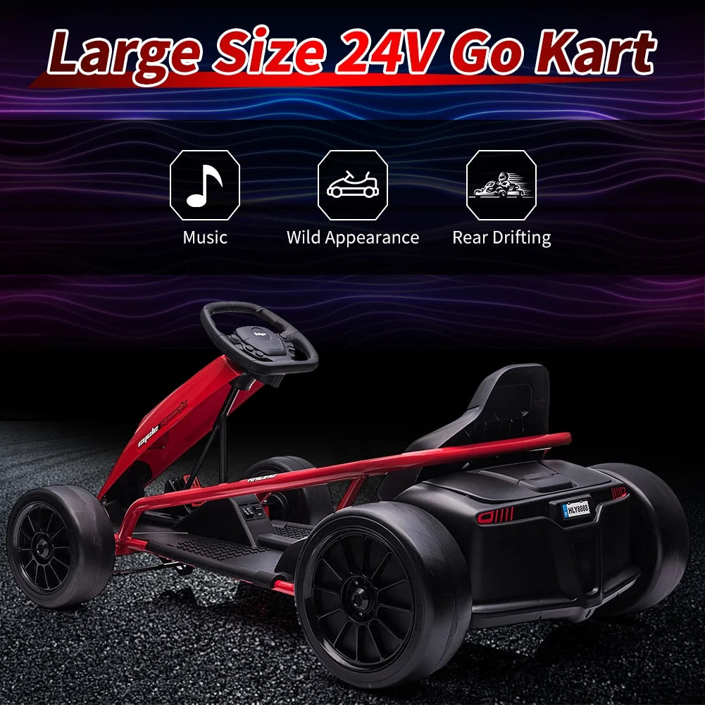 Kojooin Go Kart for Kids, 24V Battery 300WX2 Motors Pedal on Foot Go Cart, 8MPH High Speed Drifting Car with Slow Start Function, Rosé Red