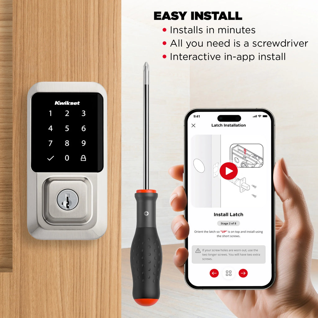 Kwikset Halo Touchscreen Wi - Fi Smart Deadbolt Hardware Lock with Smartkey Satin Nickel