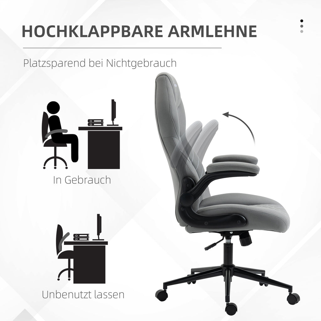Vinsetto Bürostuhl mit Rückenlehne, höhenverstellbar, klappbare Armlehnen, Wippfunktion, Hellgrau