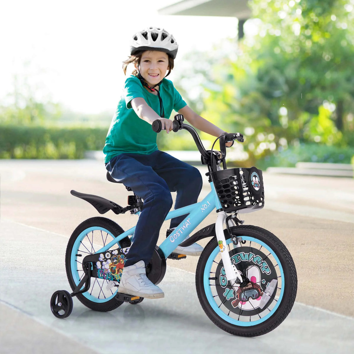 Costway 16" Kid'S Bike for 4 - 7 with Height - Adjustable Handlebar & Saddle Handbrake Blue