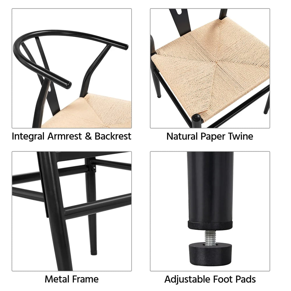 SMILE MART Modern Weave Y - Shaped Dining Chair with Solid Metal Frame, Black