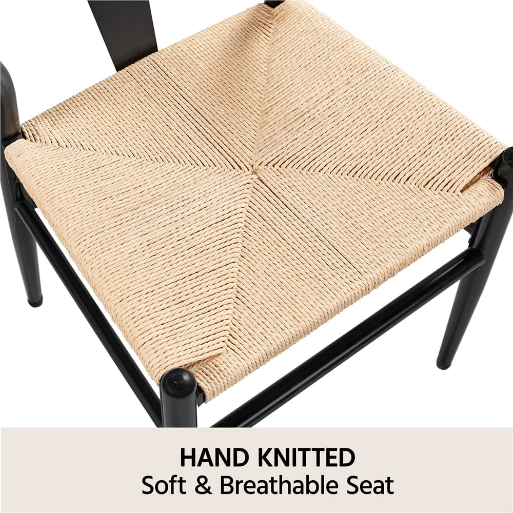 SMILE MART Modern Weave Y - Shaped Dining Chair with Solid Metal Frame, Black