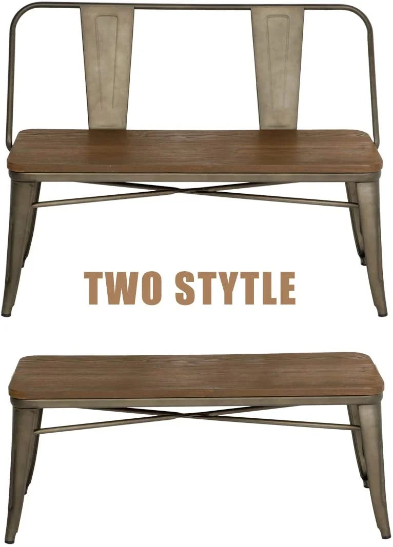 MELLCOM Metal Bench Industrial Mid - Century 2 Person Chair with Wood Seat, Dining Bench with Floor Protector