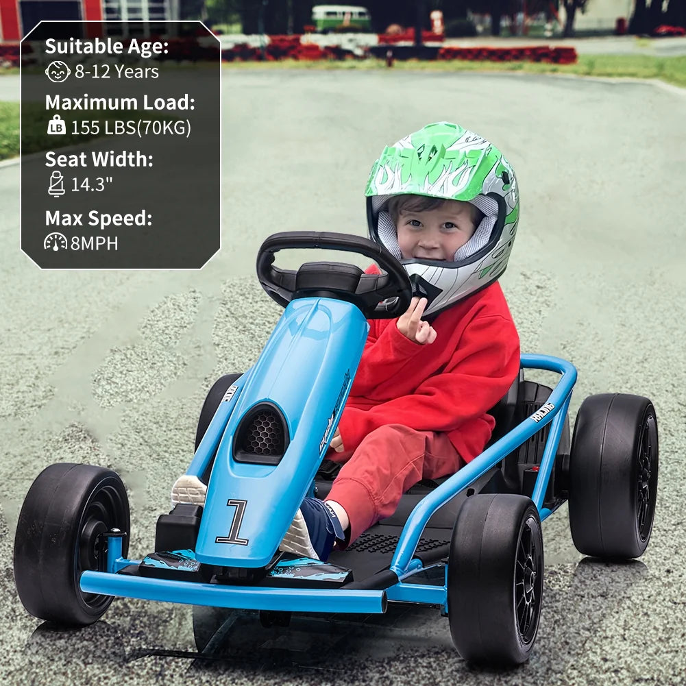 Kojooin Go Kart for Kids, 24V Battery 300WX2 Motors Pedal on Foot Go Cart, 8MPH High Speed Drifting Car with Slow Start Function, Rosé Red