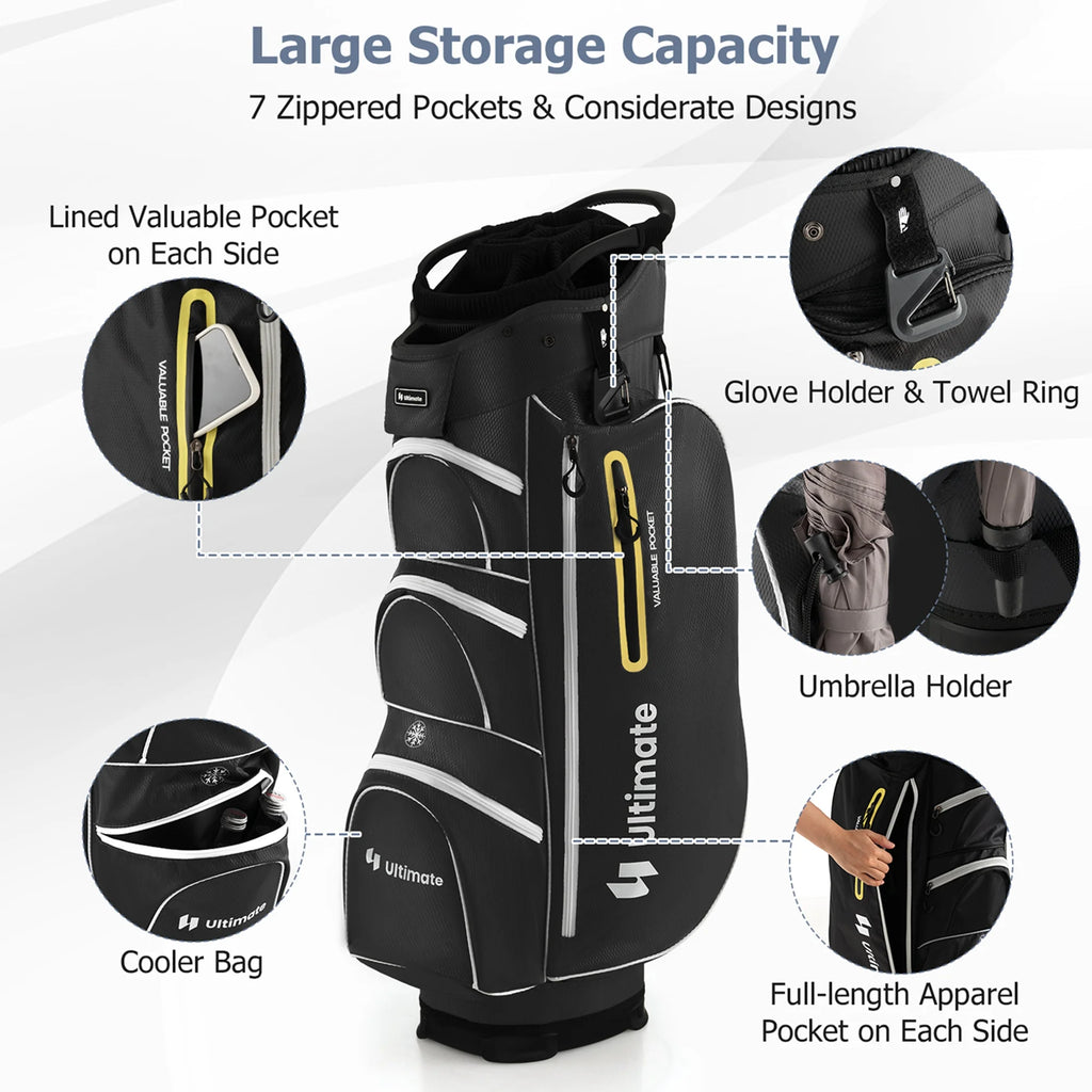 Costway Lightweight Golf Cart Bag with 15 Way Top Divider Individual Putter Well Cooler Bag Green