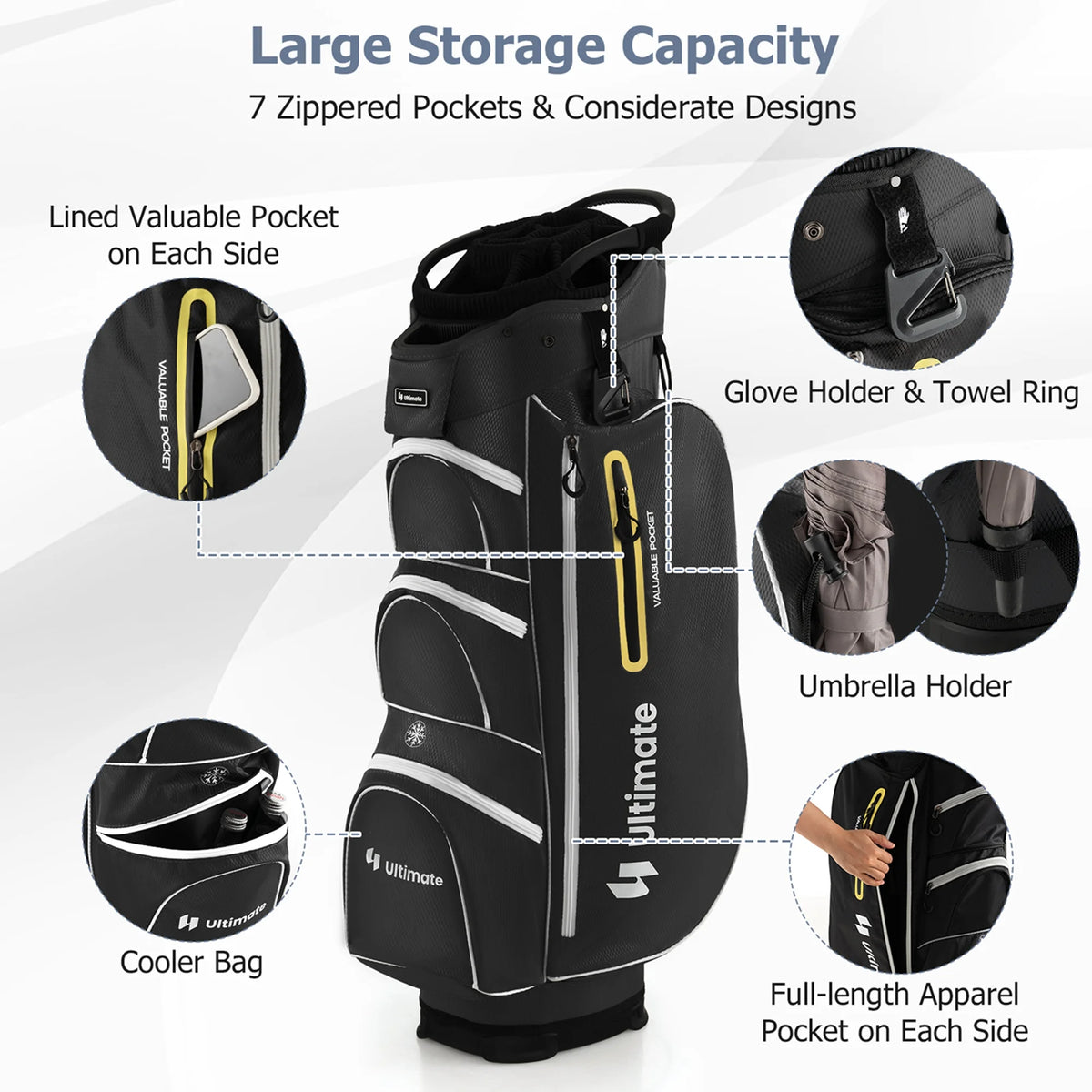 Costway Lightweight Golf Cart Bag with 15 Way Top Divider Individual Putter Well Cooler Bag Green