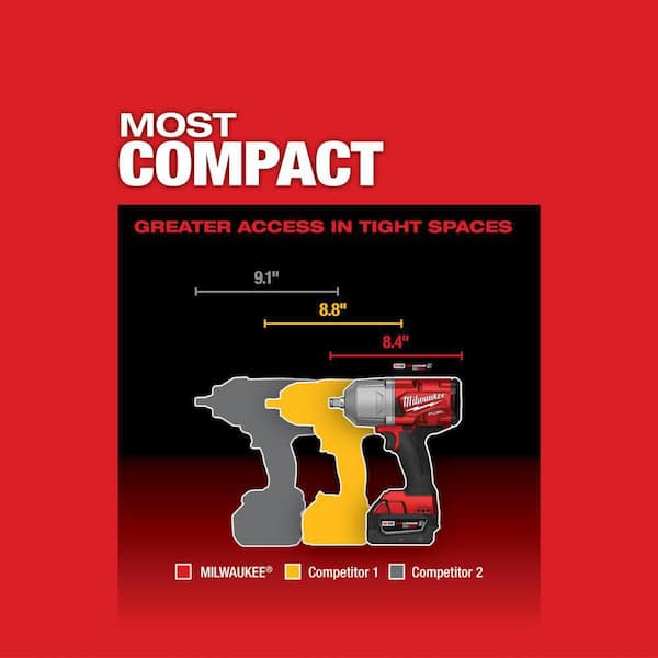 M18 FUEL 18V Lithium - Ion Brushless Cordless 1/2 In. High - Torque Impact Wrench with Grease Gun Kit, Resistant Batteries