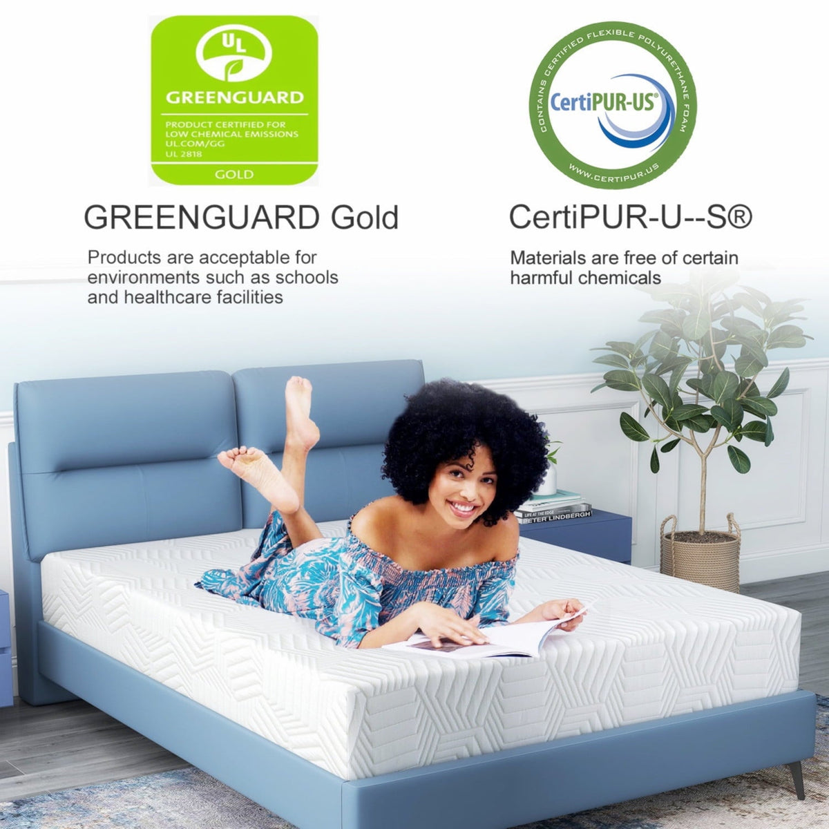 Mattress Bed in a Box. Memory Foam Mattress infused with Green Tea and Cooling Gel.12 inches. Made in USA