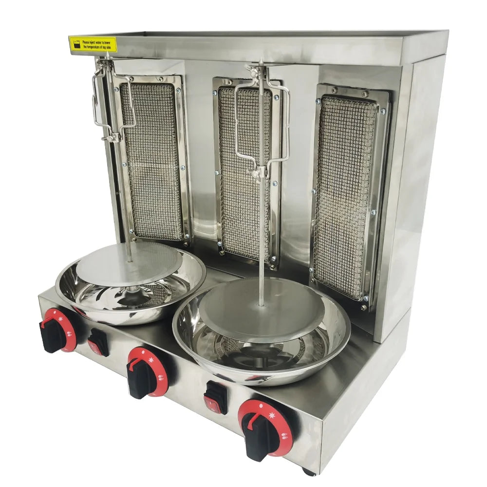 INTSUPERMAI LPG Gas Shawarma Doner Kebab Machine Grill Machine 2 Burners Vertical Broiler