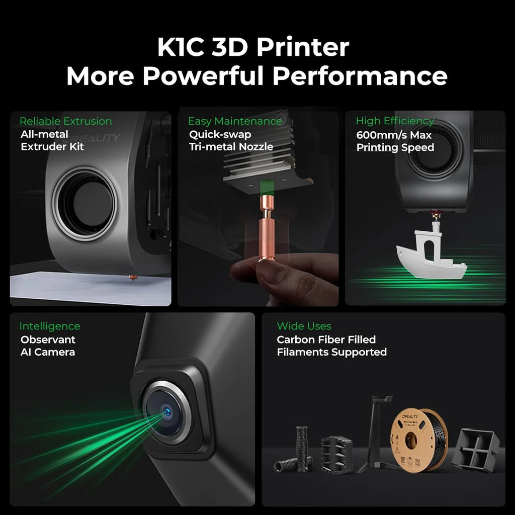 Creality K1C 3D Printer with Reliable Extrusion, 600mm/S Fast Printing Speed, AI Smart Camera, Anti - Vibration Design, Auto Calibration for Leveling, Printing Size 220*220*250mm
