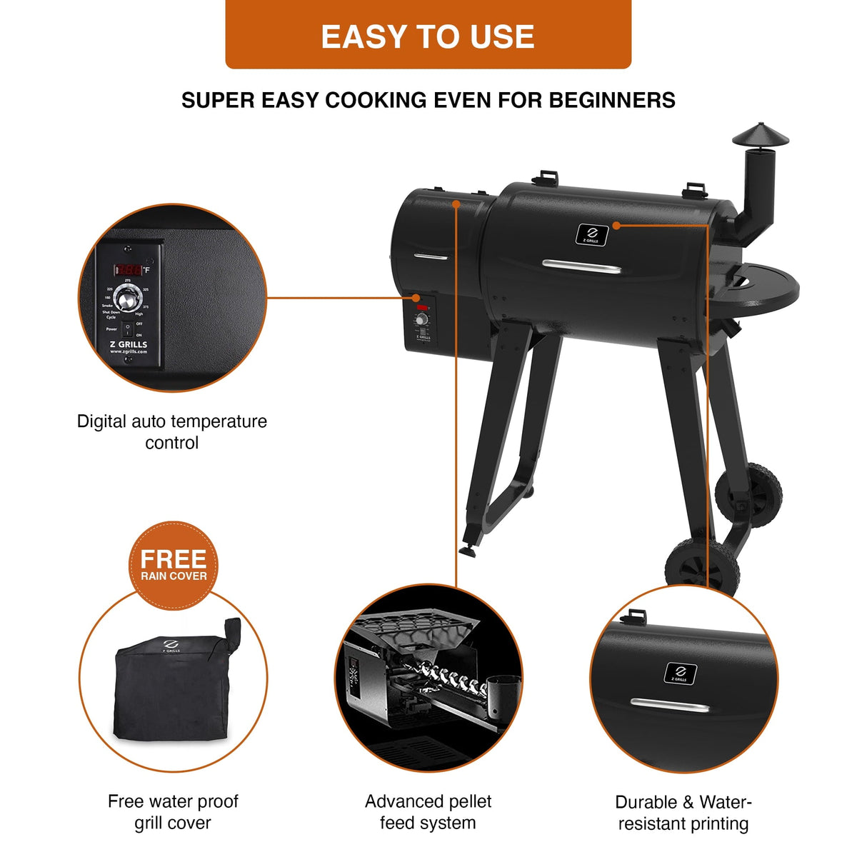 GRILLS ZPG-450A3 Wood Pellet Grill & Smoker 8-in-1 BBQ 2022 model. Black