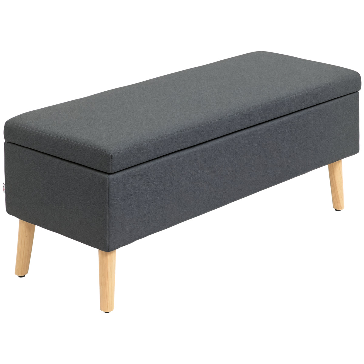 HOMCOM Polsterbank mit Stauraum, Bettbank in Leinenoptik, Kautschukholz, 110 x 39 x 45 cm, Dunkelgrau
