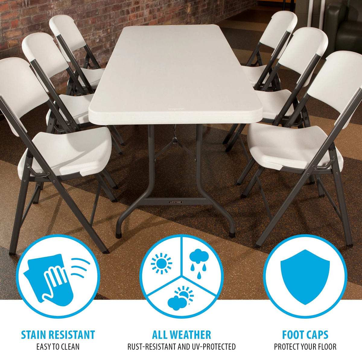 Lifetime 6 Ft. Commercial Plastic Folding Banquet Tables 4 Pack (White Granite)