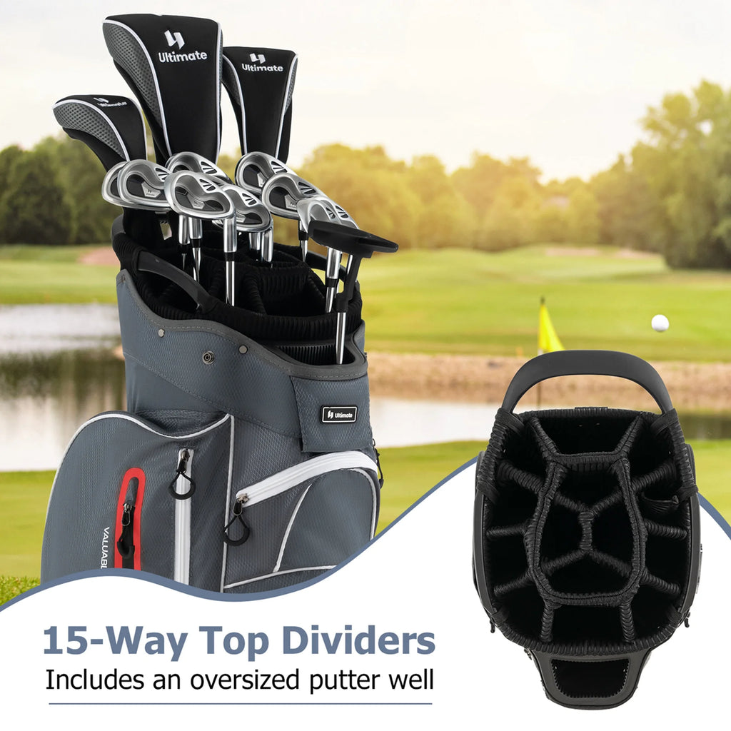 Costway Lightweight Golf Cart Bag with 15 Way Top Divider Individual Putter Well Cooler Bag Green
