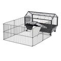 Pawhut Kleintierkäfig mit Freigehege inkl. Zubehör 88 cm x 128,5 cm x 56 cm  4 Rollen Schwarz Metall Polypropylen
