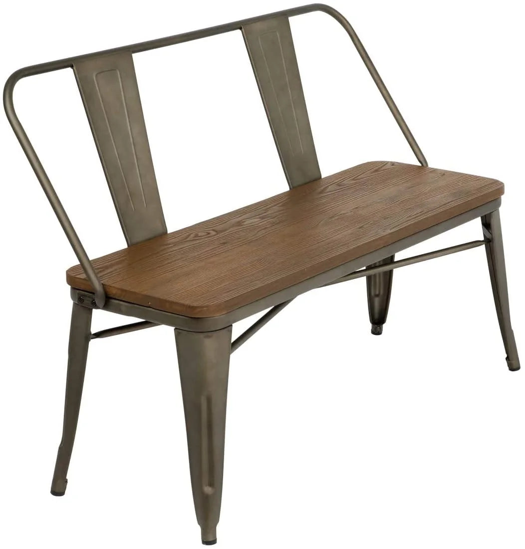 MELLCOM Metal Bench Industrial Mid - Century 2 Person Chair with Wood Seat, Dining Bench with Floor Protector